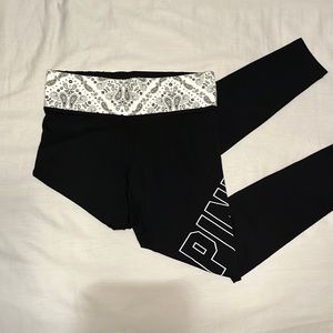NEW VS PINK Black Yoga Pants/ White Patterned Waistband